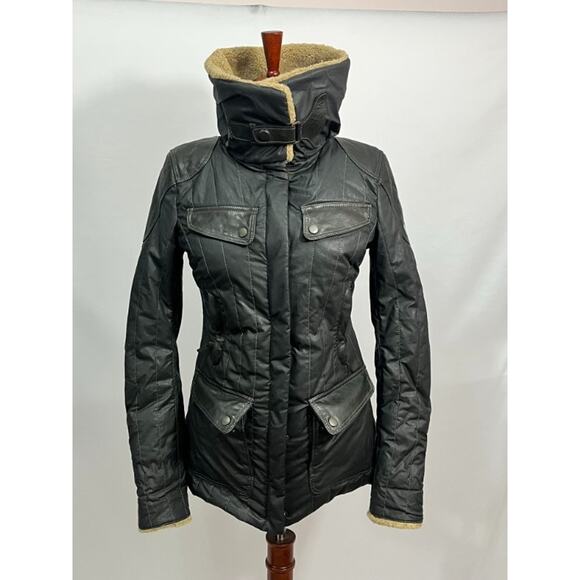 MATCHLESS London Sz 40 XS S Black Waxed Shearling Trim Lined Jacket Coat Sheffie - Picture 12 of 16